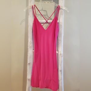 Glam hot pink strappy mini bodycon dress. The Snooki Shop. Size Medium. Party